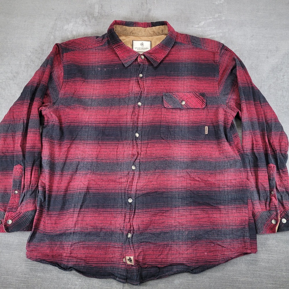 Legendary Whitetails Buck Camp Flannel Shirt Mens 2XL Red Black Plaid‎ Corduroy